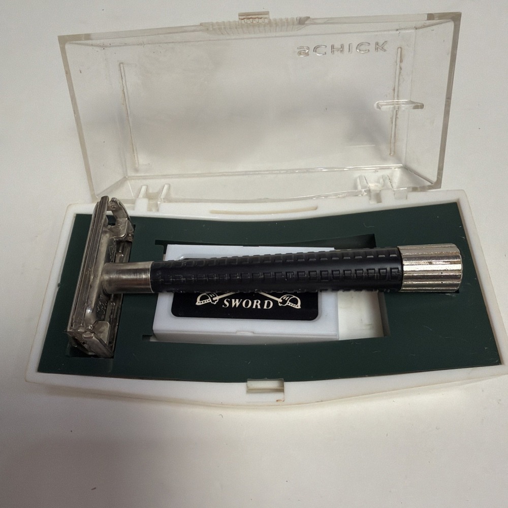 Rare 1965 Schick Krona TTO Safety Razor Set - Early Metal‎ Tip - Original Case